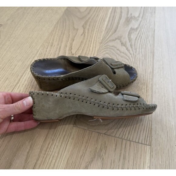 La Plume Shoes - Women's LA PLUME Primo Green Tooled Suede Leather Slide Sandal EU 38 7 Slip On